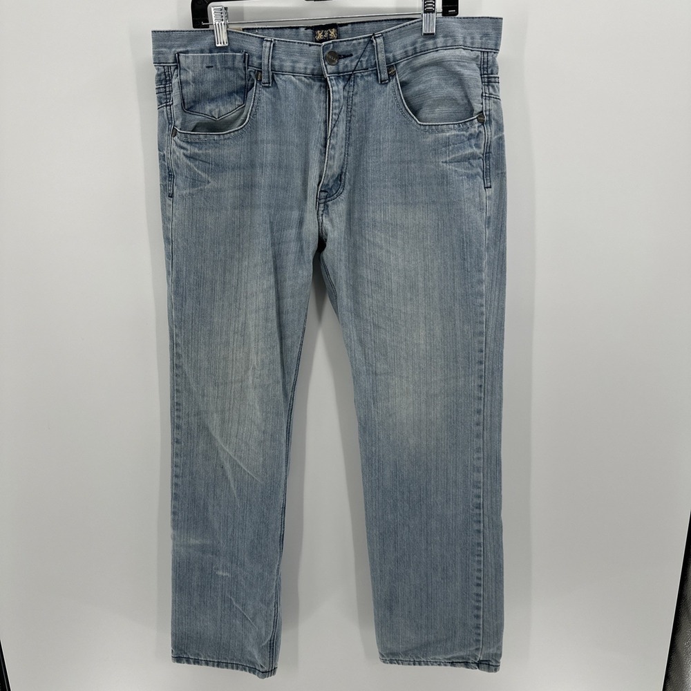 Fusai Blue Denim Jeans Y2K VTG Size 36x31 Heavy Stitch‎ Boot Cut Western Style